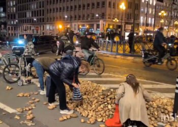 Femerlərin yola tökdüyü kartofu şəhər sakinləri belə yığdı – VİDEO